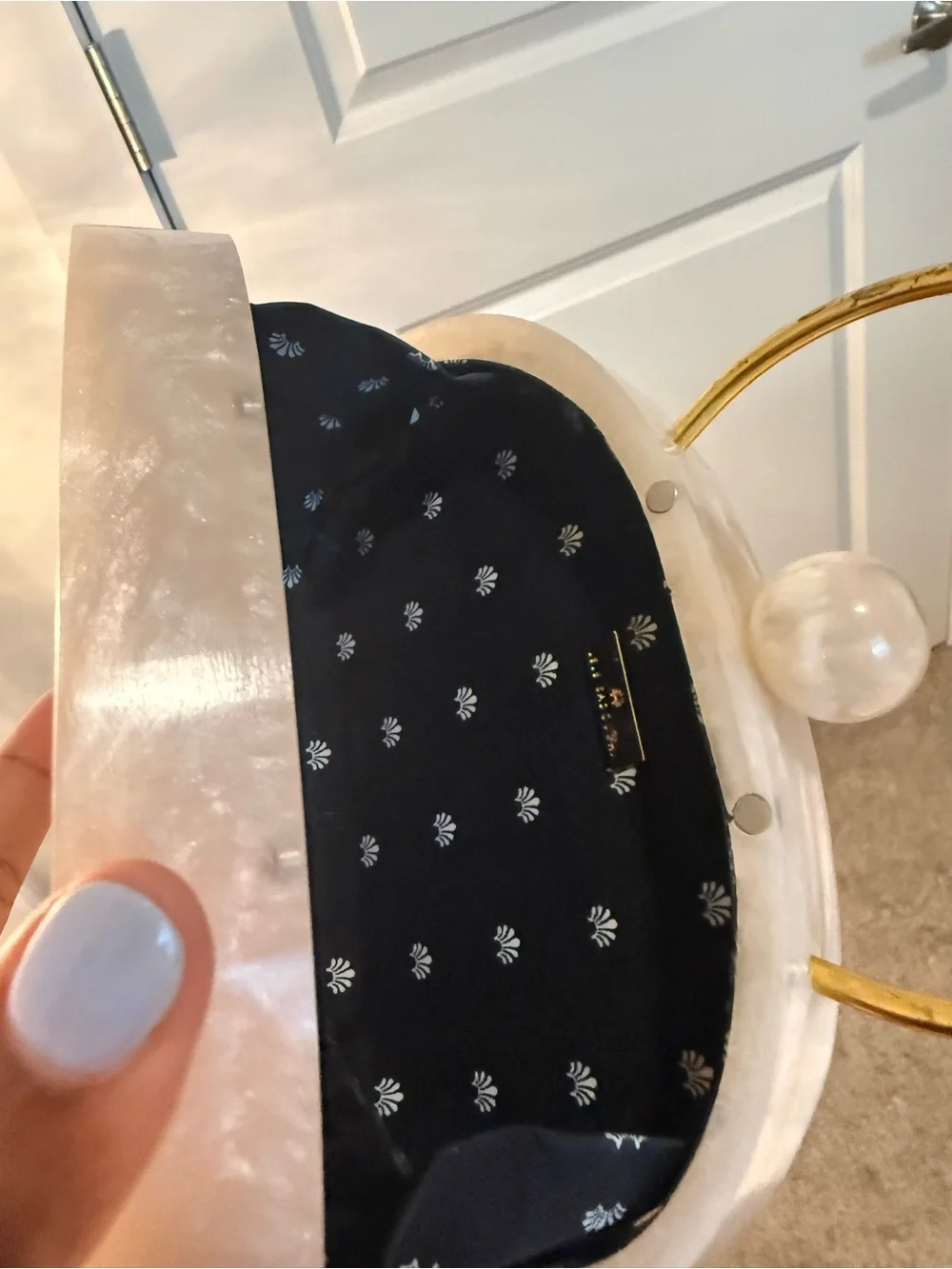 Lele Sadoughi Ivory Pearl Oval Minaudiere with Gold Handle